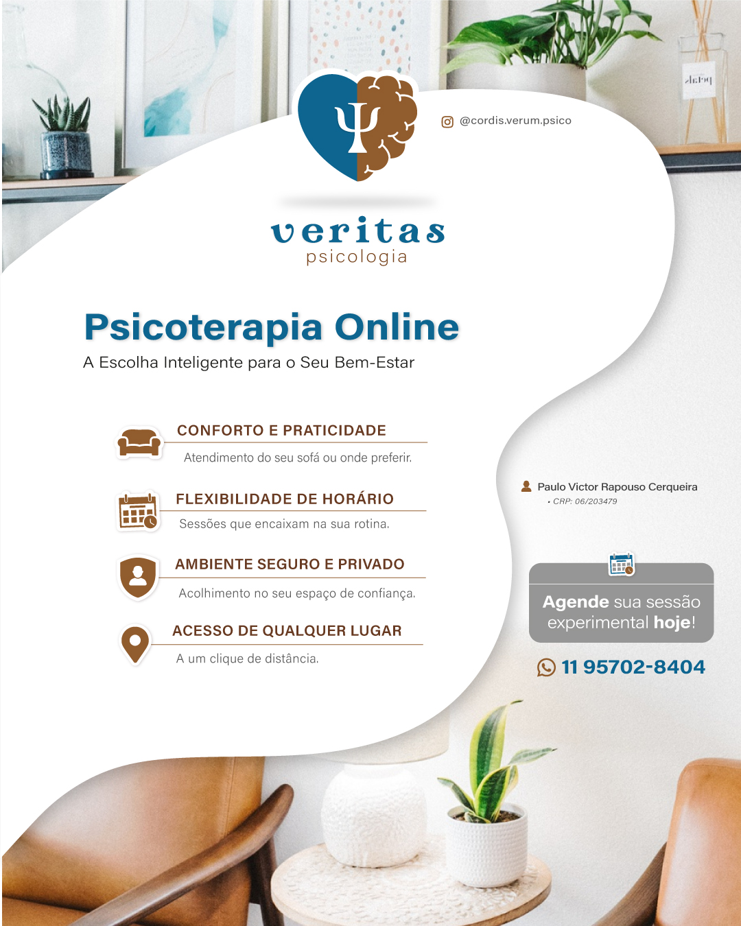 Material visual da Veritas Psicologia sobre psicoterapia online